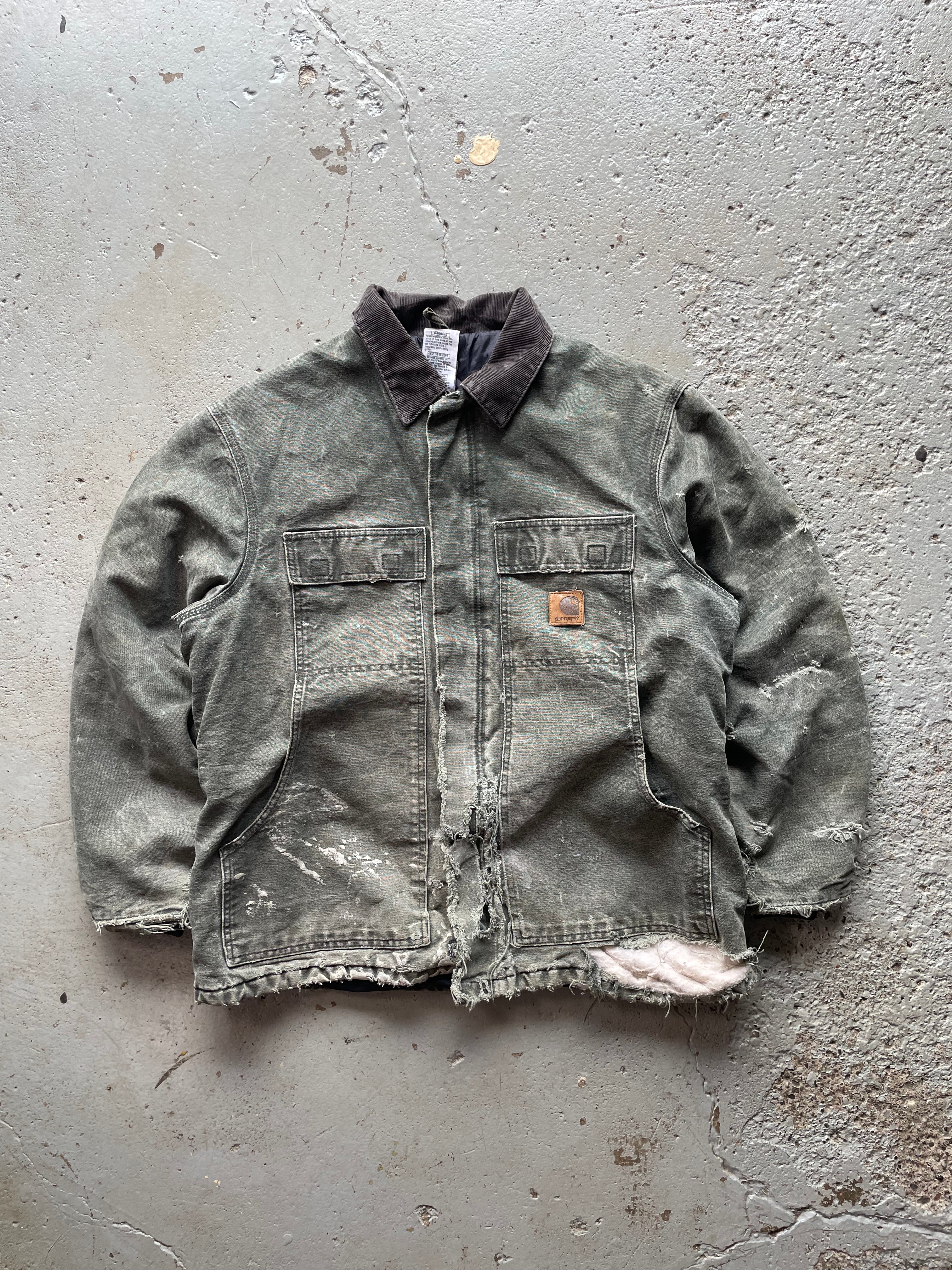 FADED DISTRESSED GREEN CARHARTT JACKET