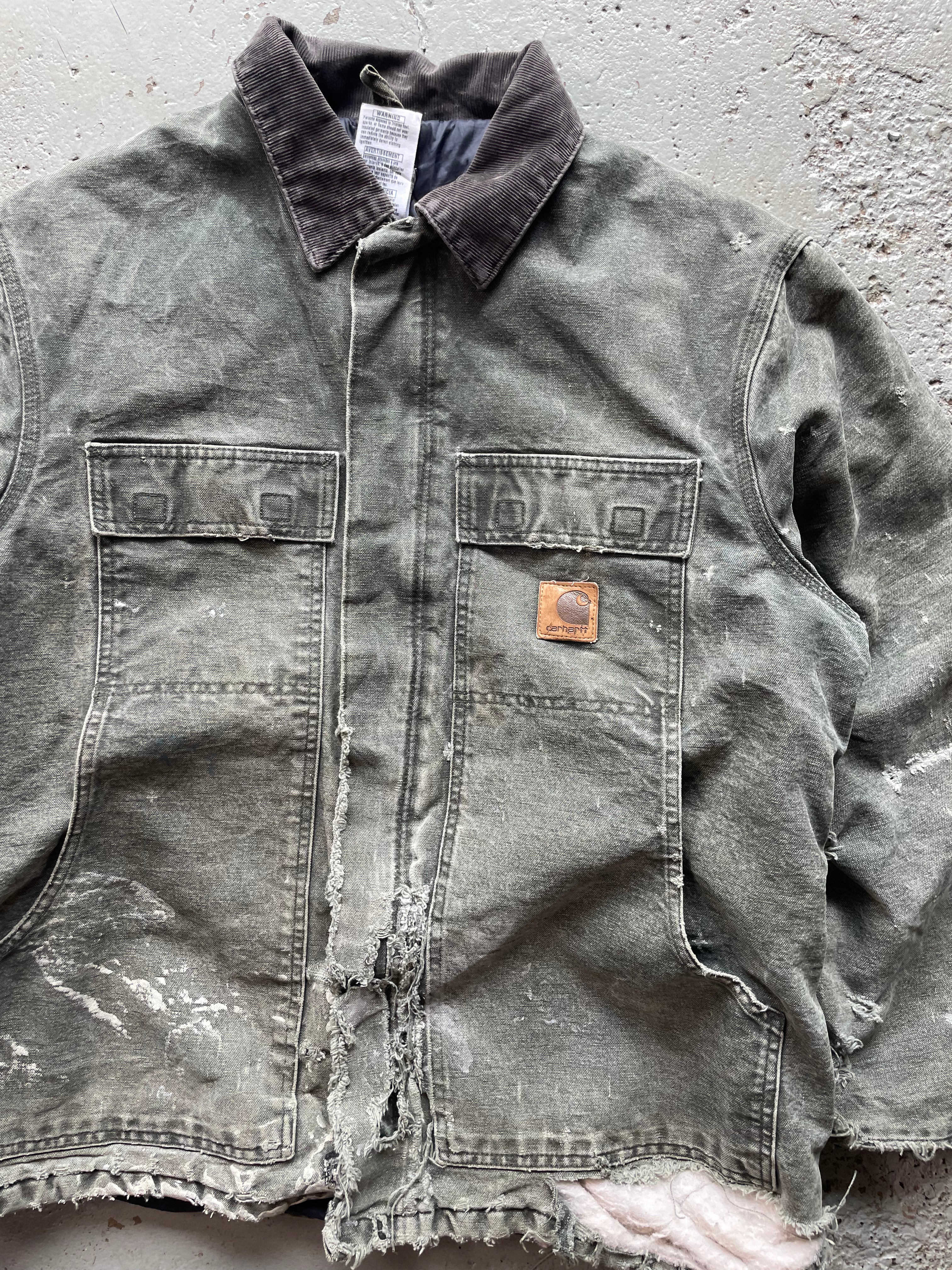 FADED DISTRESSED GREEN CARHARTT JACKET