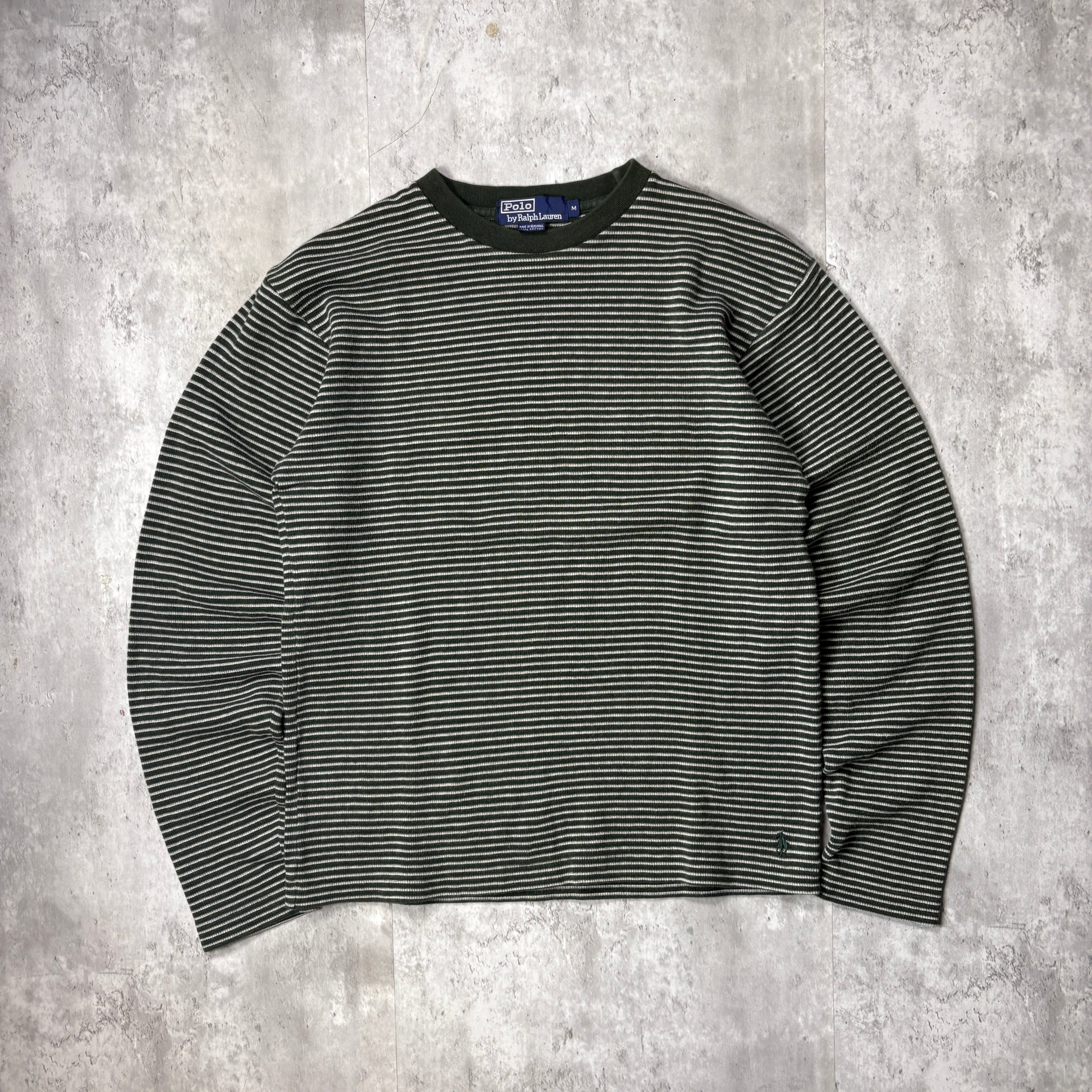 VINTAGE POLO GREEN STRIPED LONG SLEEVE